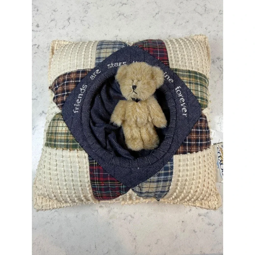 Boyds Home Teddy‎ Bear Patchwork Pillow Friends Are Stars That Shine Forever